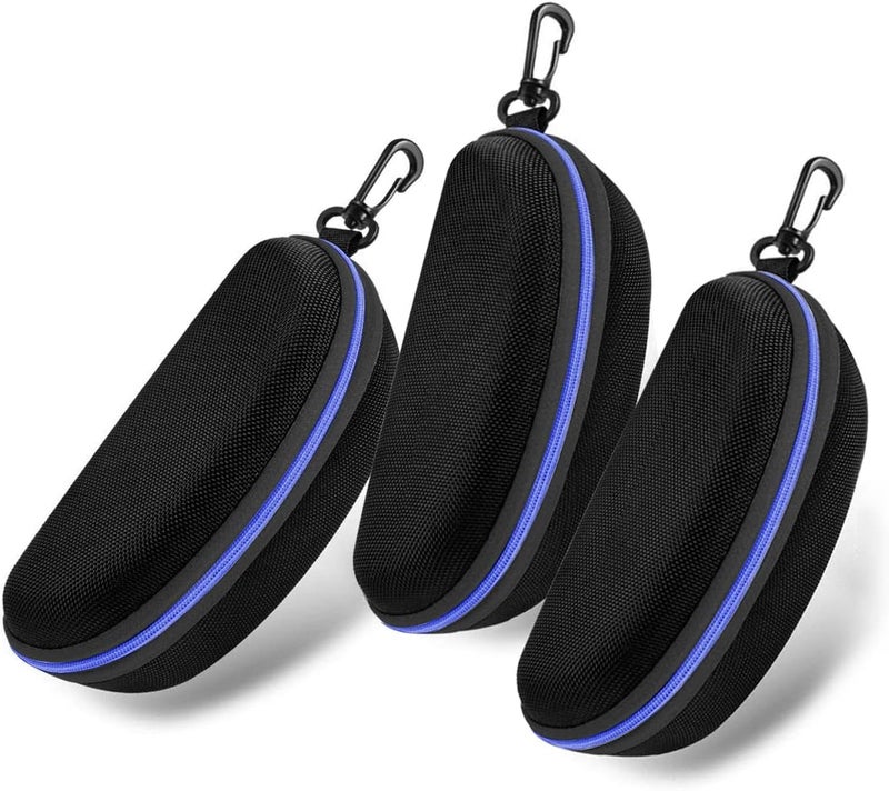 SteelFever 3pcs Zipper Hard Shell Sunglasses Case and Eyeglasses Case Portable Travel Glasses Case with Plastic Hook - Image 1